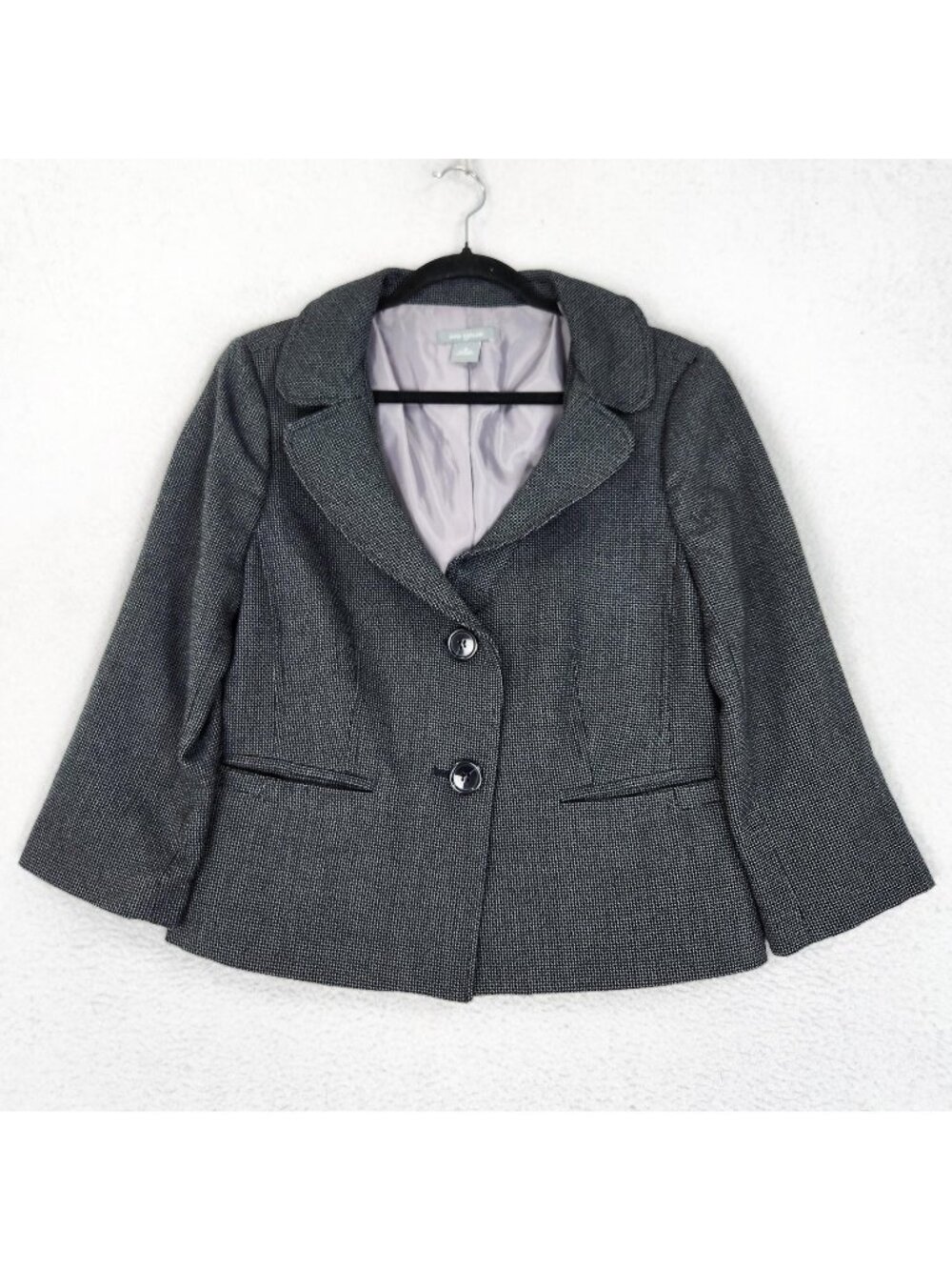 Ann Taylor Jacket Womens 12 Gray Two Button Cropped 3/4 Sleeve Blazer Career